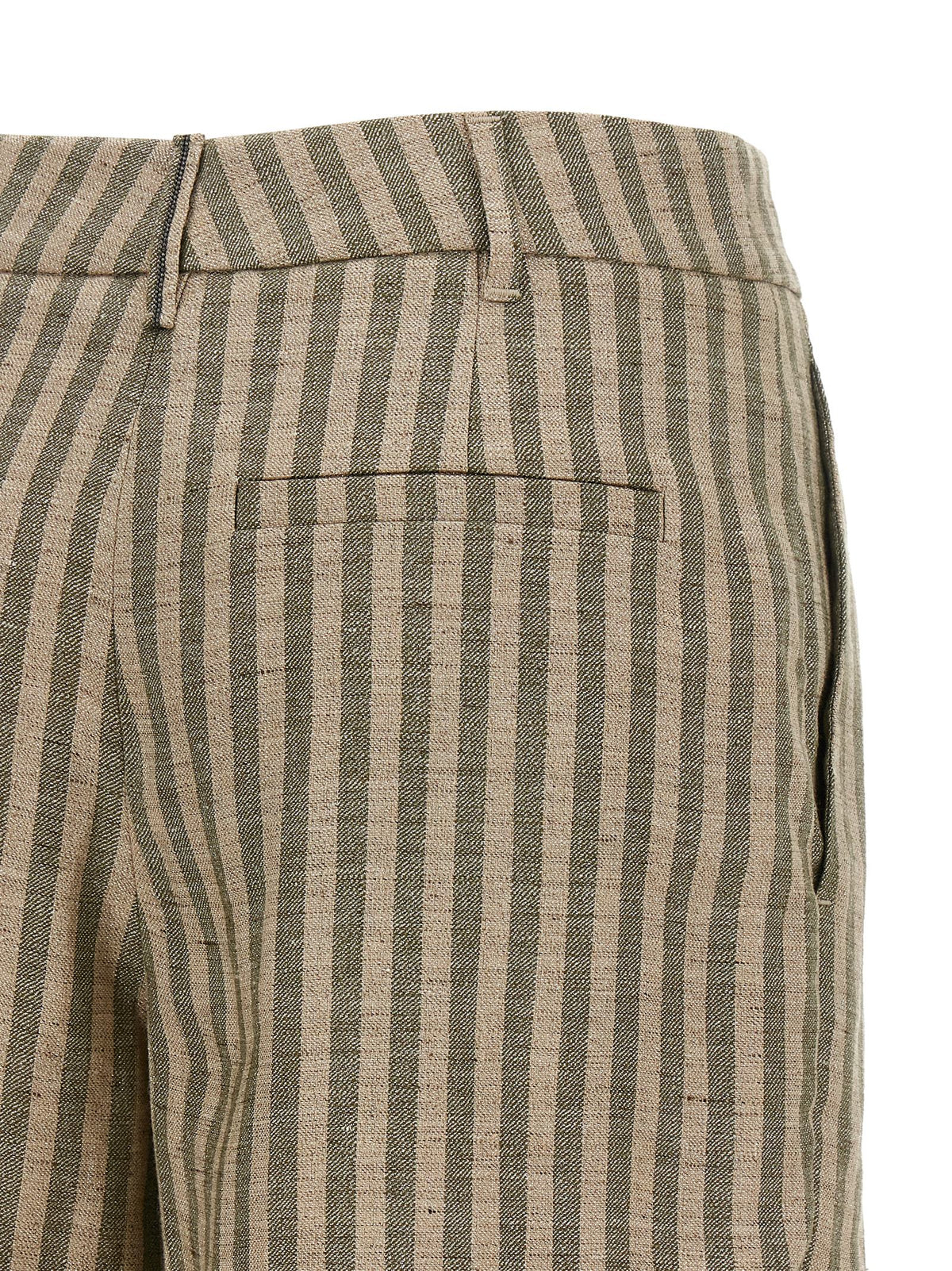 Brunello Cucinelli Women's Linen & Polyamide Bermuda Shorts - Bicolour Green Patterned Striped