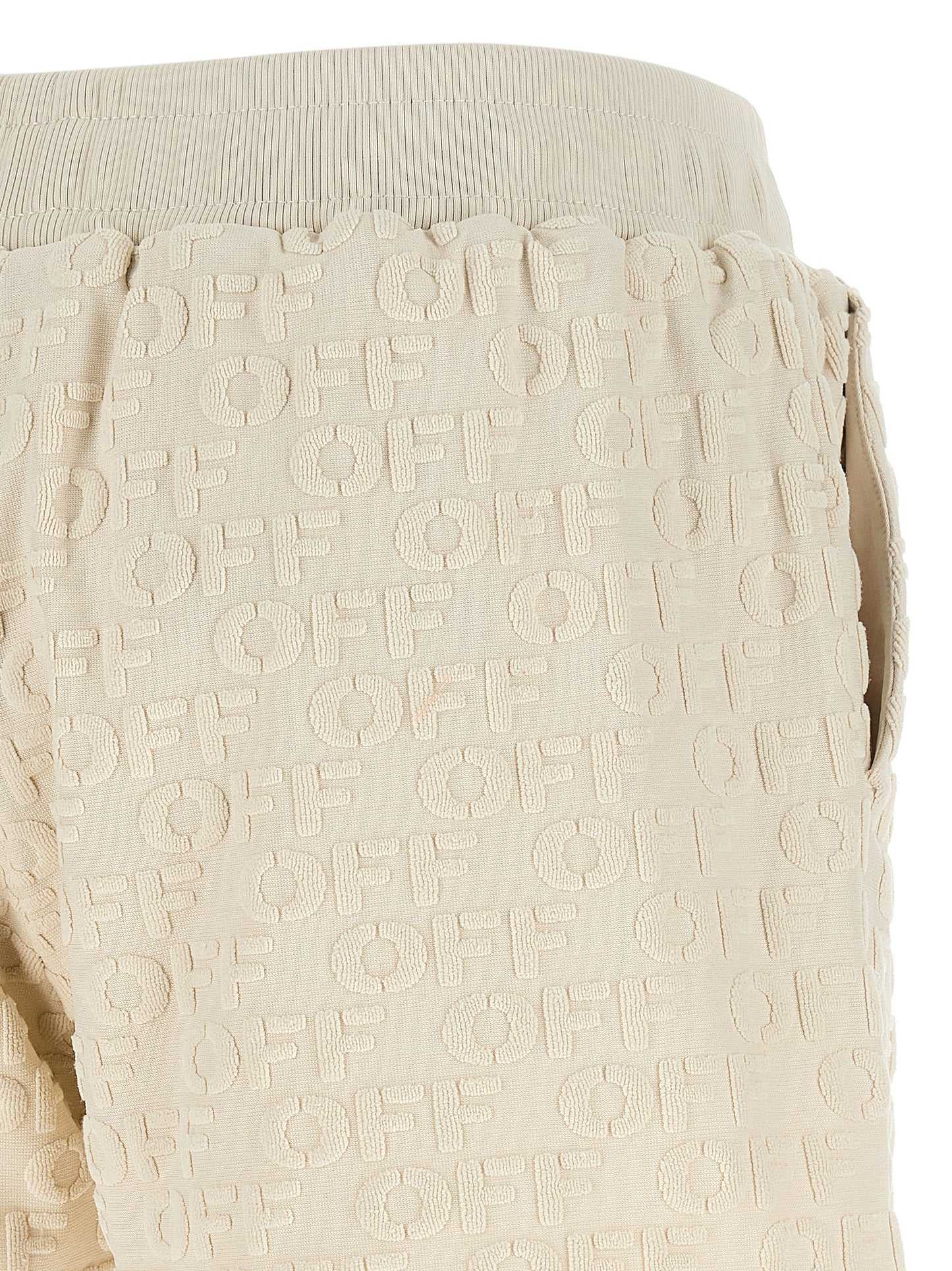 Bermuda Shorts by Off-White for women in cotton terry cloth beige & white presents a contemporary silhouette, showcasing a contemporary relaxed-fit with a refined short and elegant .