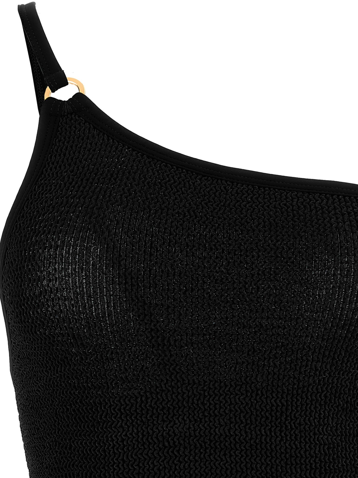 One-Piece Swimsuit by Hunza G for women in stretch polyamide black & gold features an magnificent silhouette that beautifully showcases the elegant Women's Stretch Polyamide One-Piece Swimsuit design with a magnificent fit.