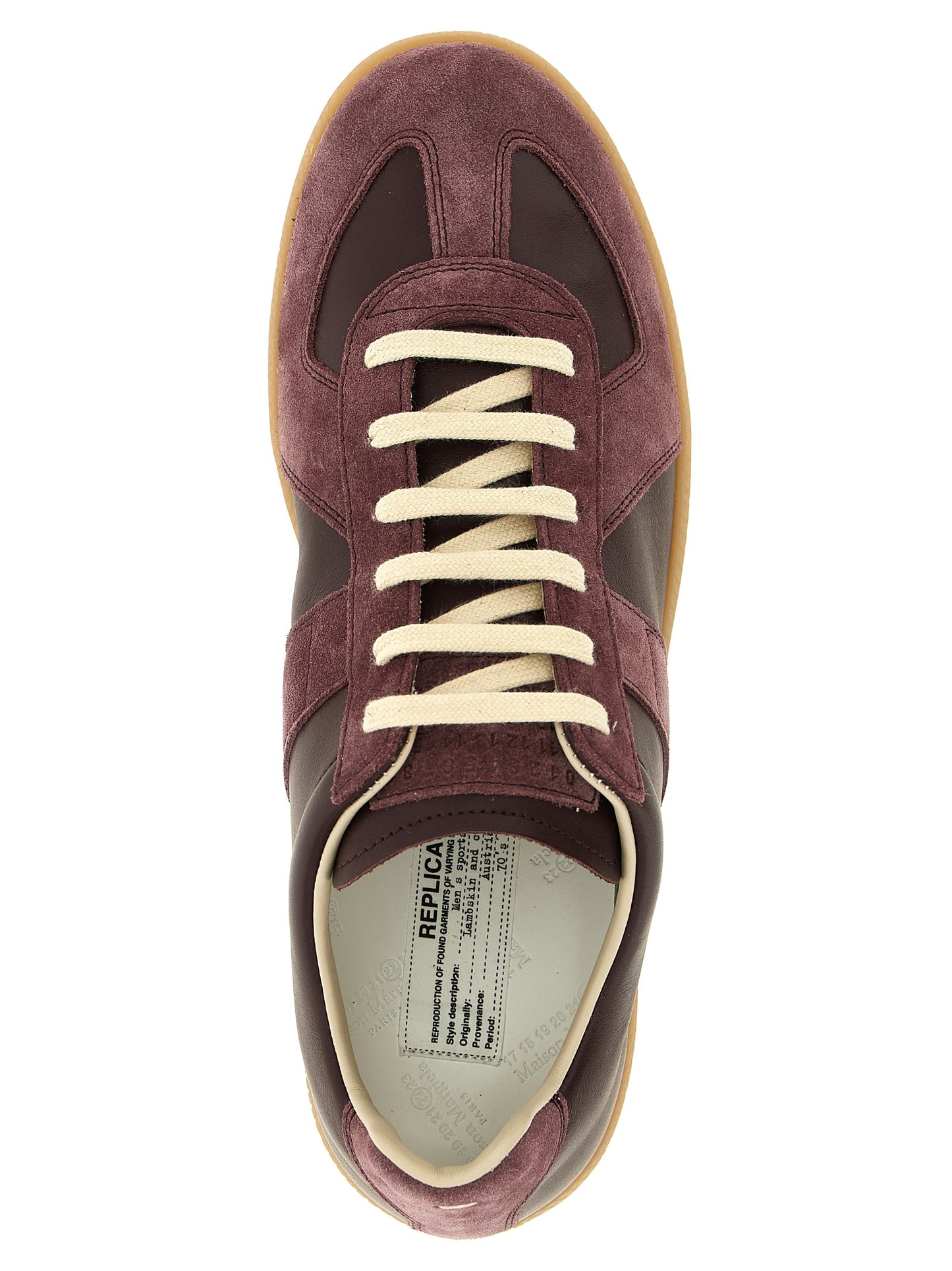 Maison Margiela Essence Men's Low Top Suede & Nappa Calfskin Leather Sneakers - Bordeaux Natural Signature