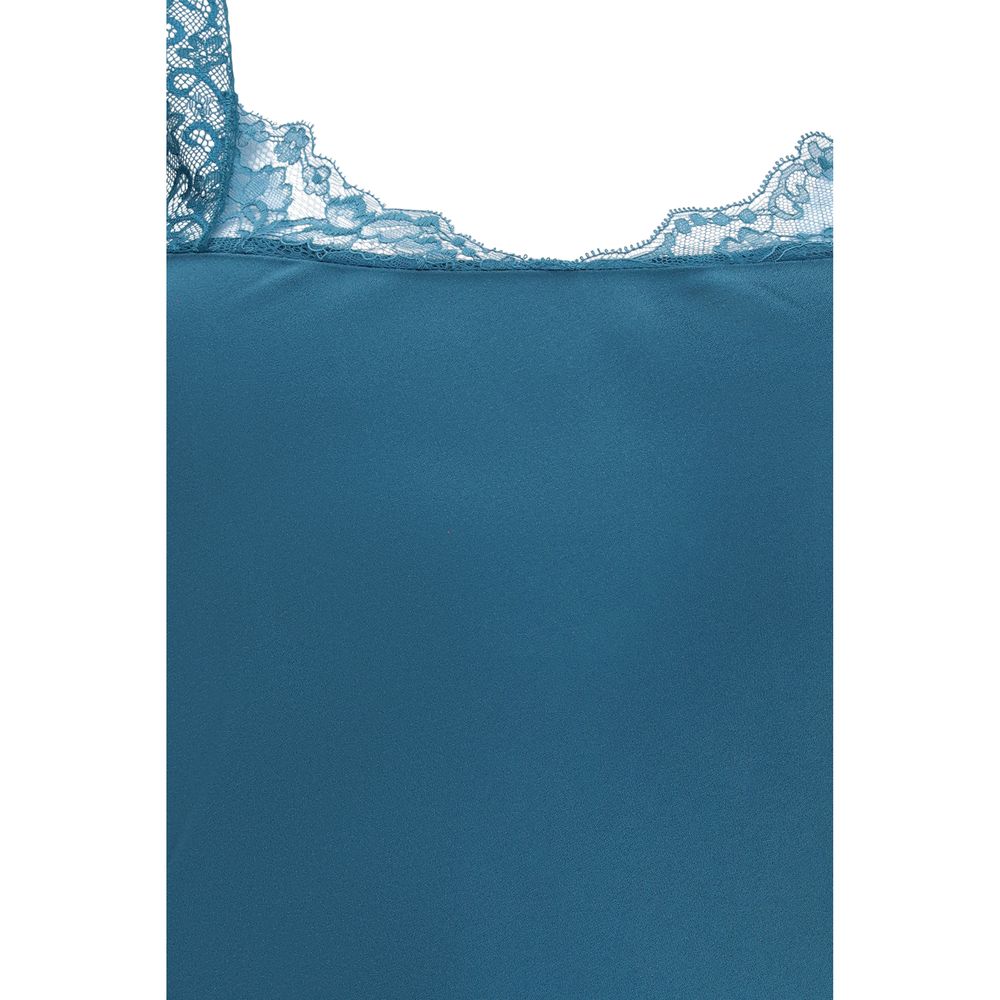 Forte_Forte Women's Sleeveless Viscose Satin Maxi Long Dress - Blue