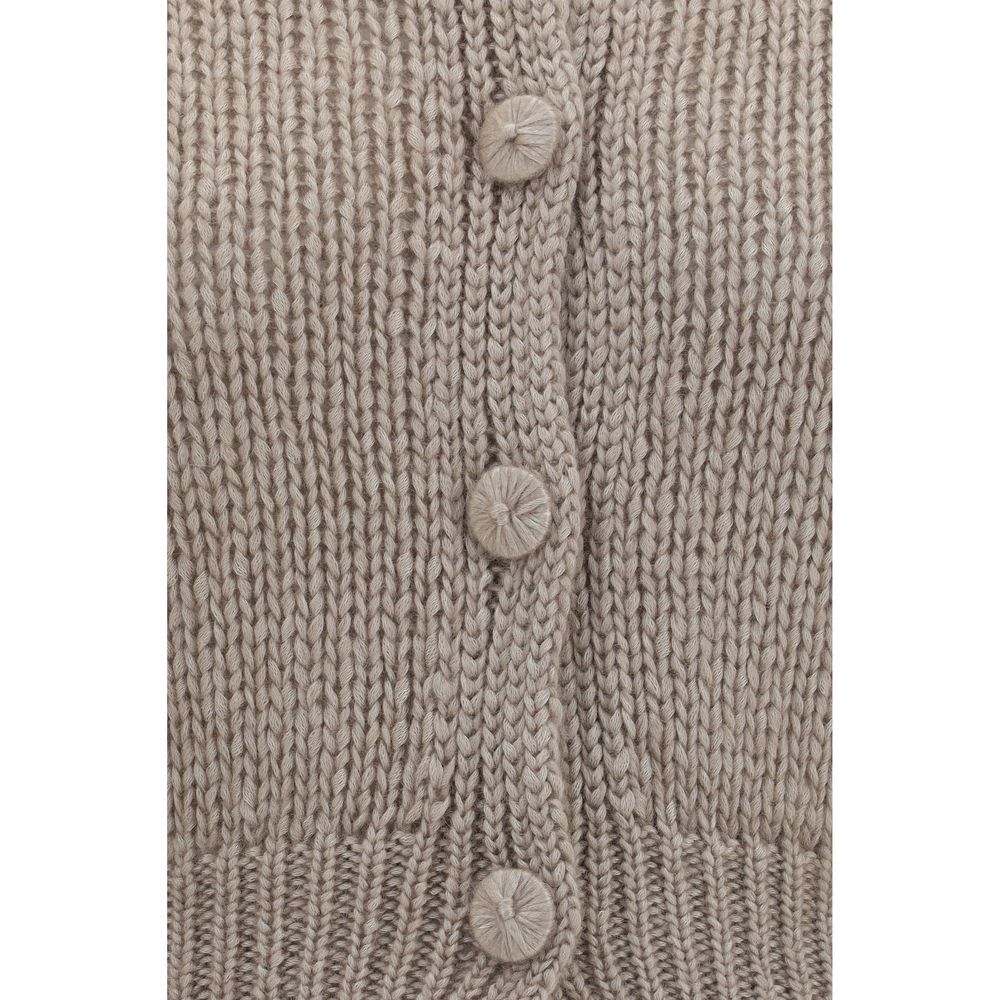 Forte_Forte Women's Relaxed Fit Oversized Round Neck Silk Mohair & Cashmere Cardigan - Beige