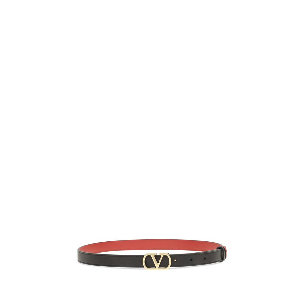 Valentino Garavani V Logo Bos Taurus Calfskin Leather Belt - Black Signature