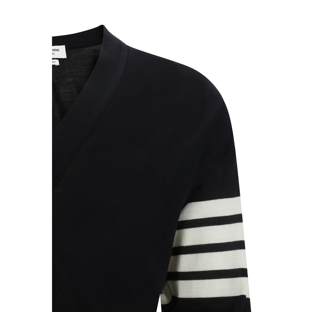 Thom Browne Men's Regular Fit V Neck Virgin Wool Cardigan - Black Signature Striped