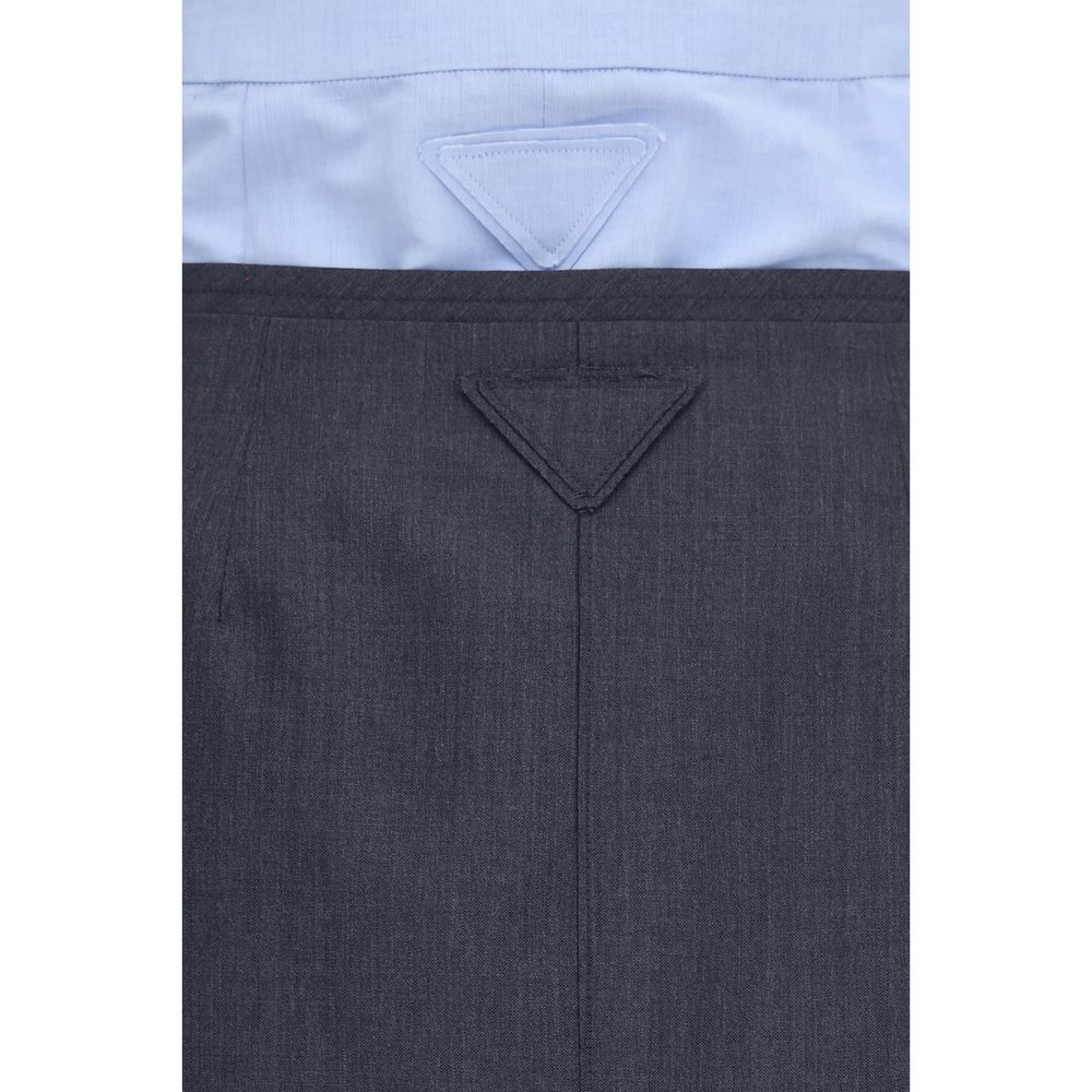 Skirt by Prada for women in linen & cotton gray features an tailored silhouette, artfully capturing the essence of Women's Layered Linen & Cotton Midi Skirt in a sophisticated midi.