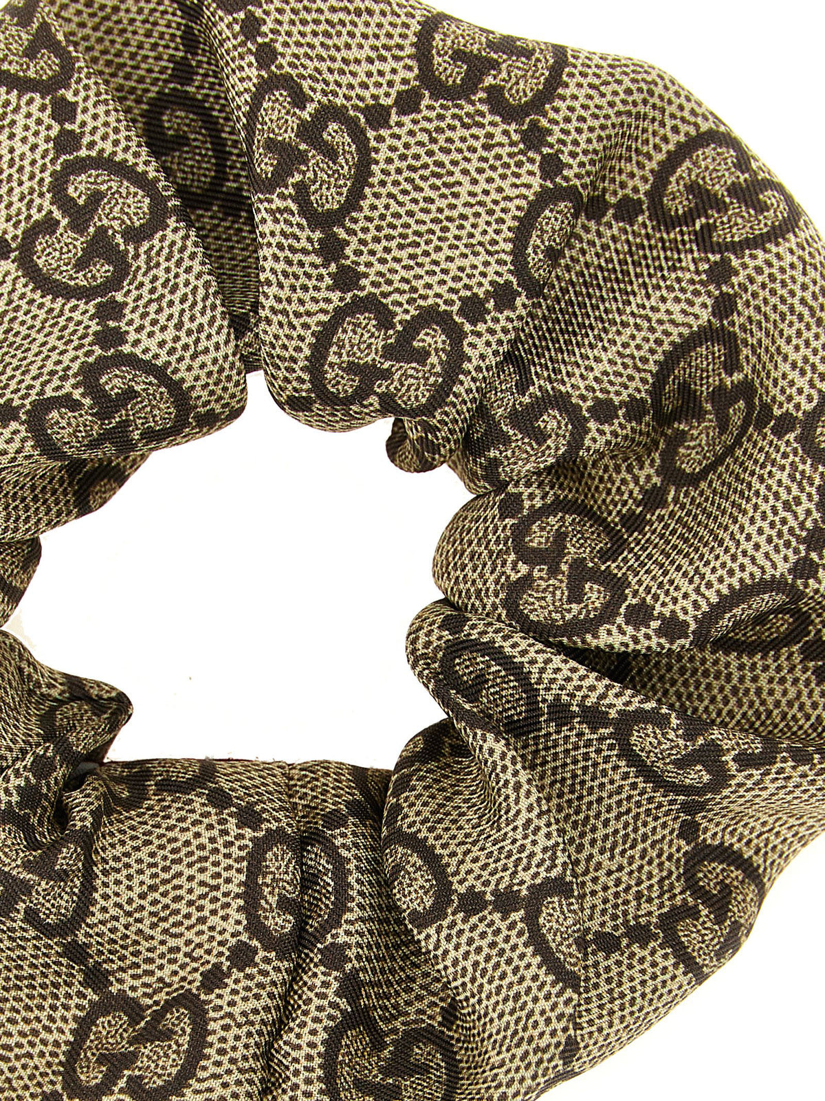 Gucci Gg Silk Ponytail Holder - Beige Brown Multicolor Red White Patterned Monogram