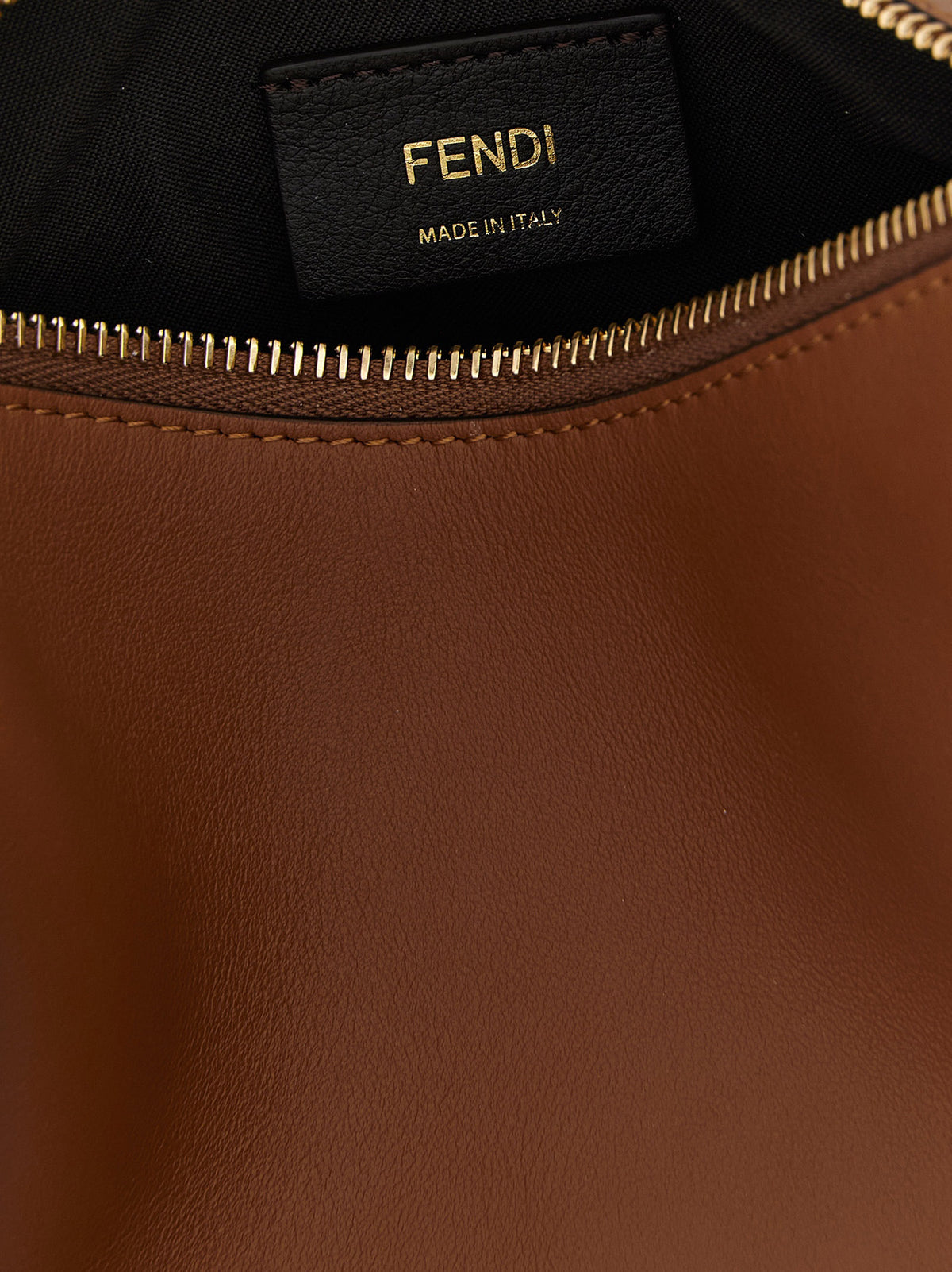 Mini Crescent Handbag by Fendi for women in calfskin leather brown & gold presents a ornamental silhouette, showcasing a secure , ample , and versatile adjustable-strap for a ornamental finish.