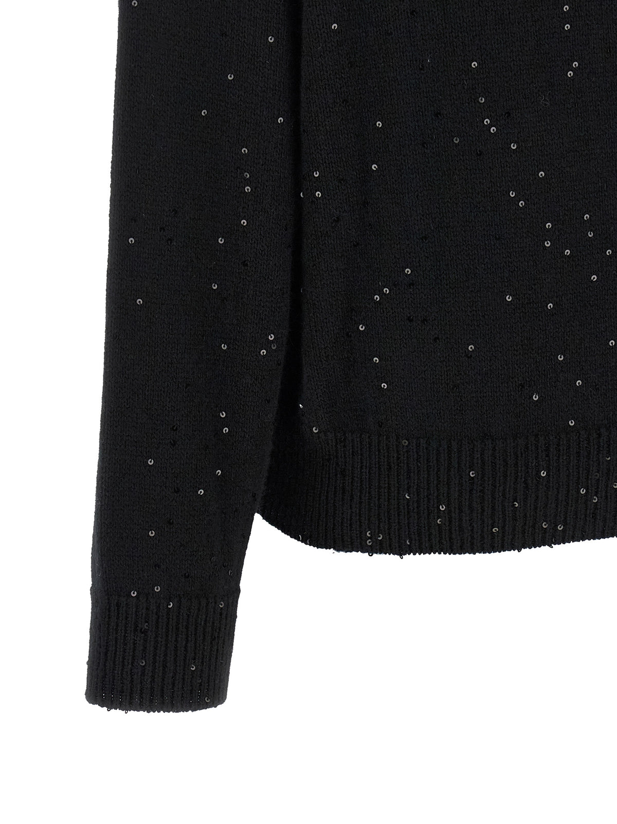 Brunello Cucinelli Women's V Neck Silk Cashmere & Sequins Cardigan - Black