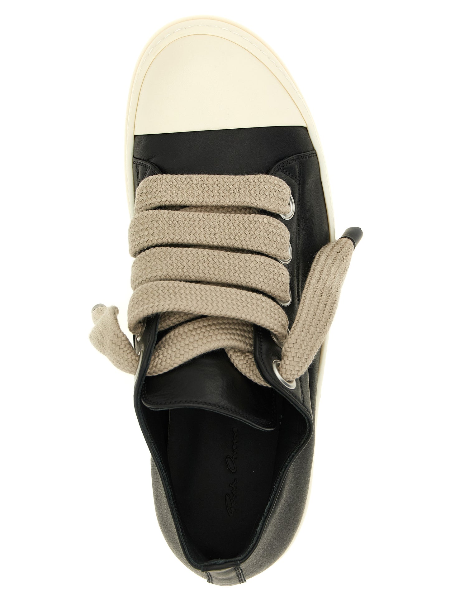 Rick Owens Women's Low Top Bos Taurus Calfskin Leather Sneakers - Bicolour Black White