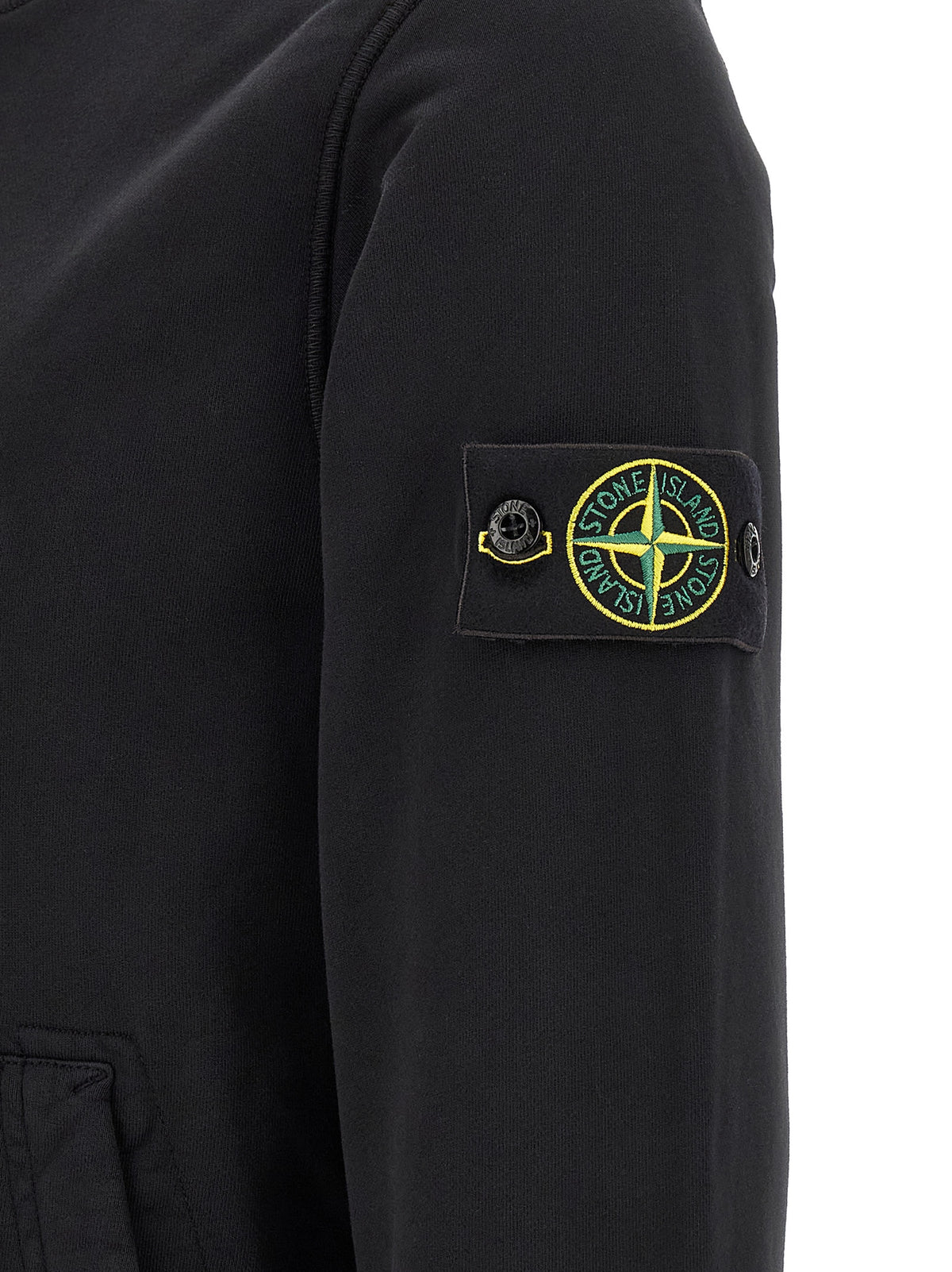 Stone Island Men's Regular Fit Cotton Sweatshirt Hoodie - Black Signature