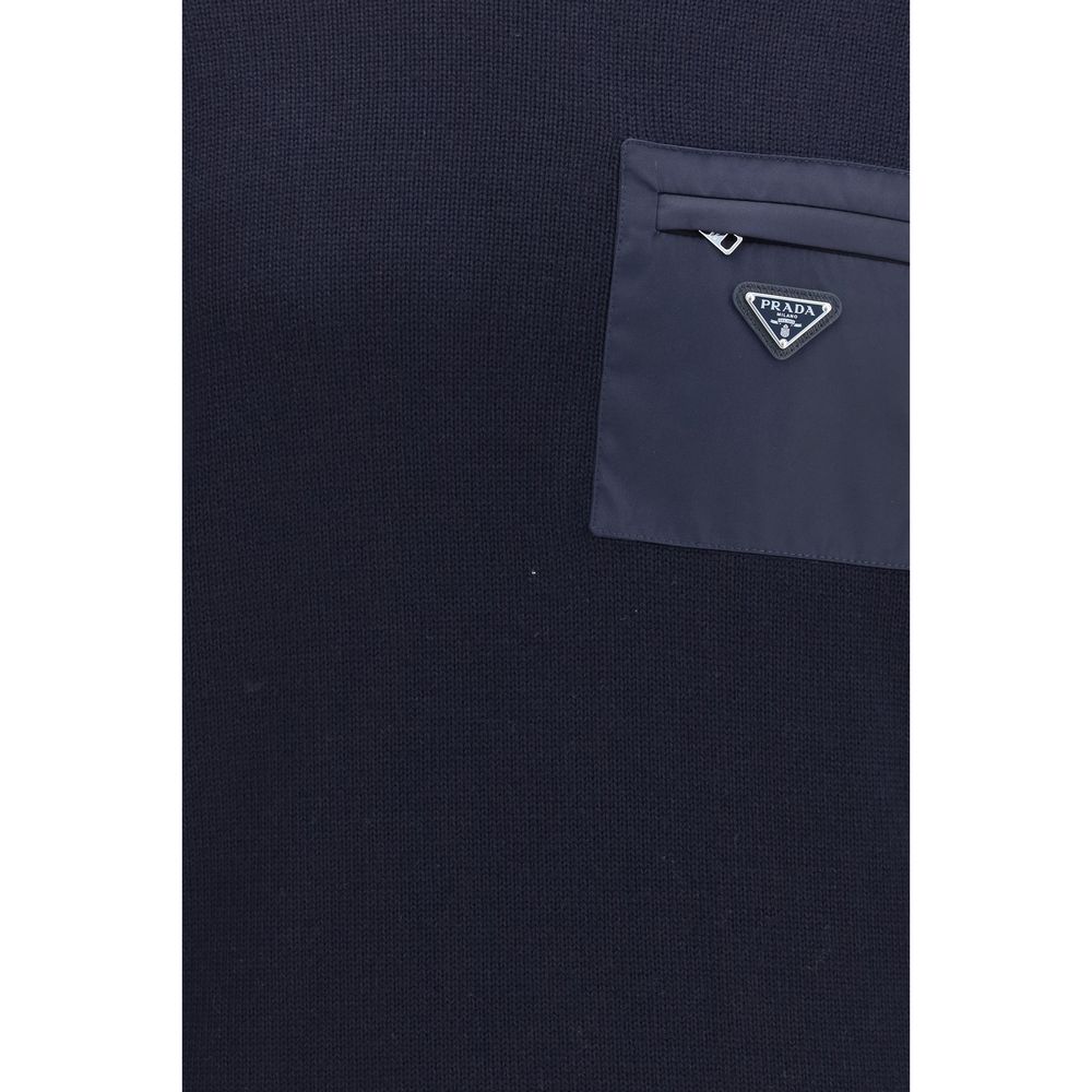 Prada Men's Regular Fit Crew Neck Virgin Wool Sweatshirt - Blue
