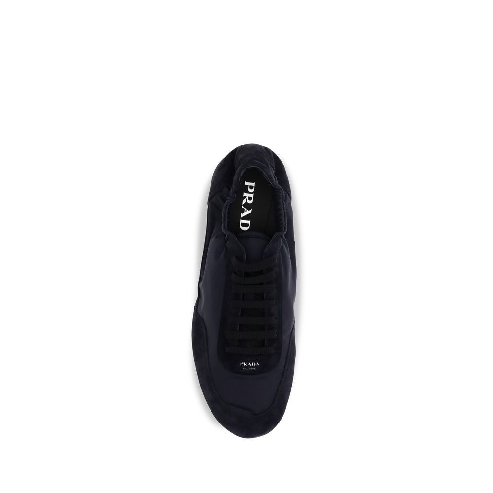 Prada Men's Athletic Nylon Suede Leather Sneakers - Blue Monogram