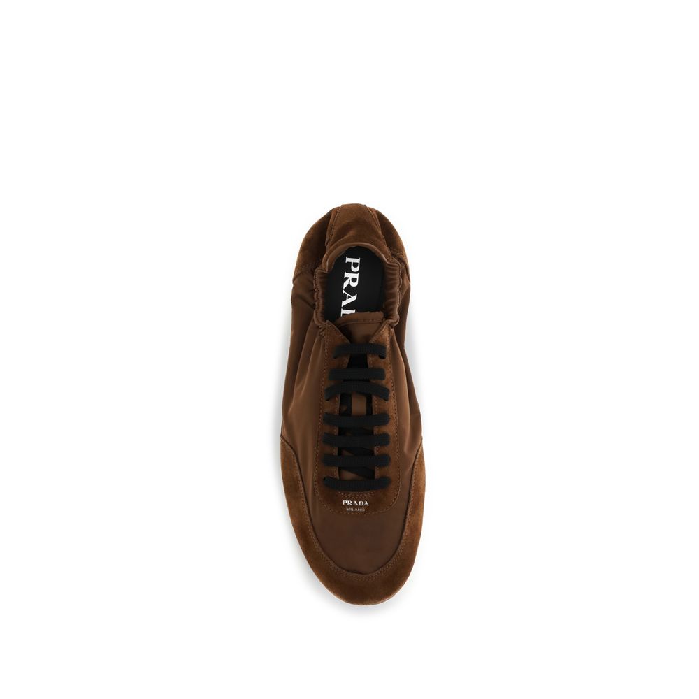 Prada Men's Athletic Nylon Suede Leather Sneakers - Brown Monogram