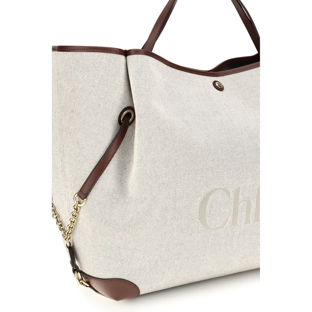 Chloé Cotton Canvas Large Shoulder Tote Bag - Beige Jacquard