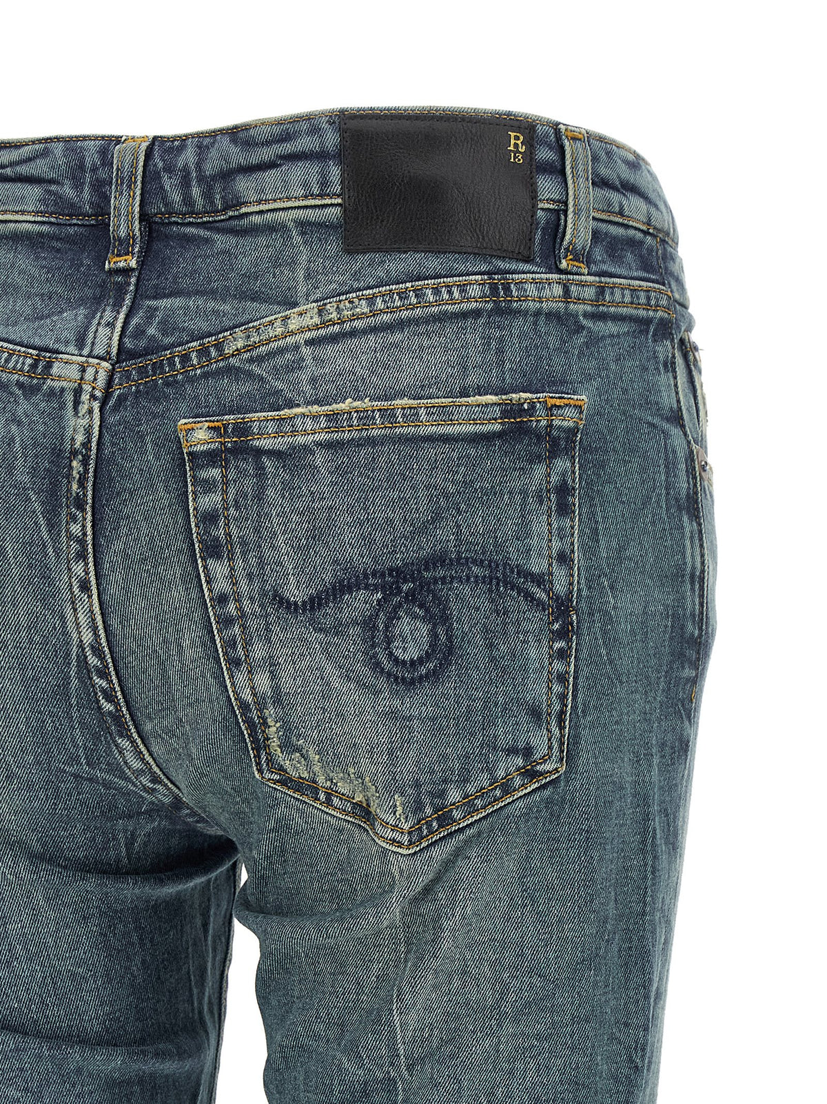 R13 Japanese Women's Flared Stretch Denim Cotton Jeans - Black Blue
