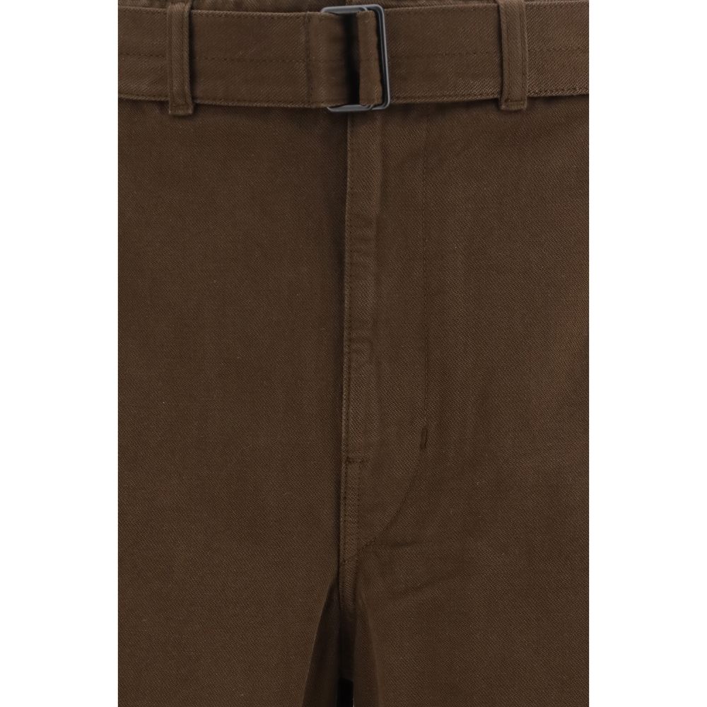 Lemaire Men's Straight Oversized Cotton Twill & Embossed Leather Casual Pants - Brown
