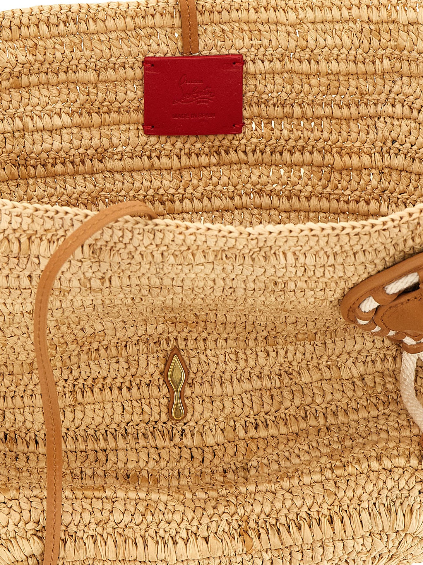 Christian Louboutin Venus Synthetic Polyurethane Leather Mini Shopper Tote Basket Bag - Beige Brown Gold Natural Red Signature