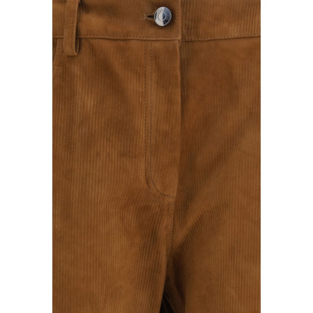 Pants by Magda Butrym for women in lambskin leather & corduroy brown features an understated silhouette, showcasing a sophisticated straight-leg & regular-fit and long with a refined high rise for an understated, polished aesthetic.