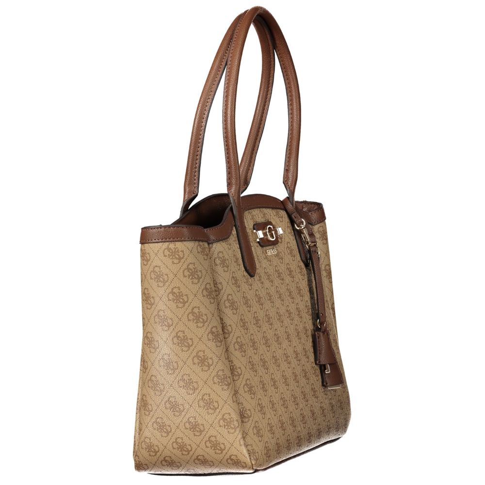 Guess Jeans Lindsey Polyurethane Handbag - Beige Signature Print Print