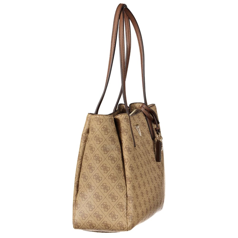 Guess Jeans Noelle Polyurethane Shoulder Tote Handbag - Beige