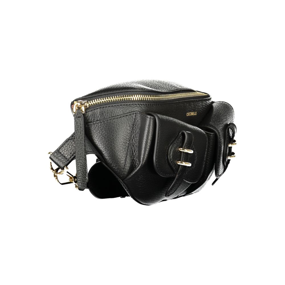 Fanny Pack Handbag by Coccinelle for women in leather black & signature features a signature silhouette, showcasing a secure zipper and signature external-pockets & internal-pockets with versatile adjustable-strap & belt-strap for a sophisticated look.