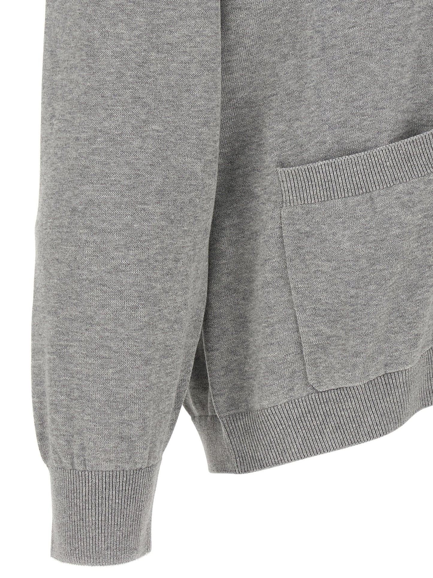 Brunello Cucinelli Men's V Neck Cotton Cardigan - Gray Pearl White