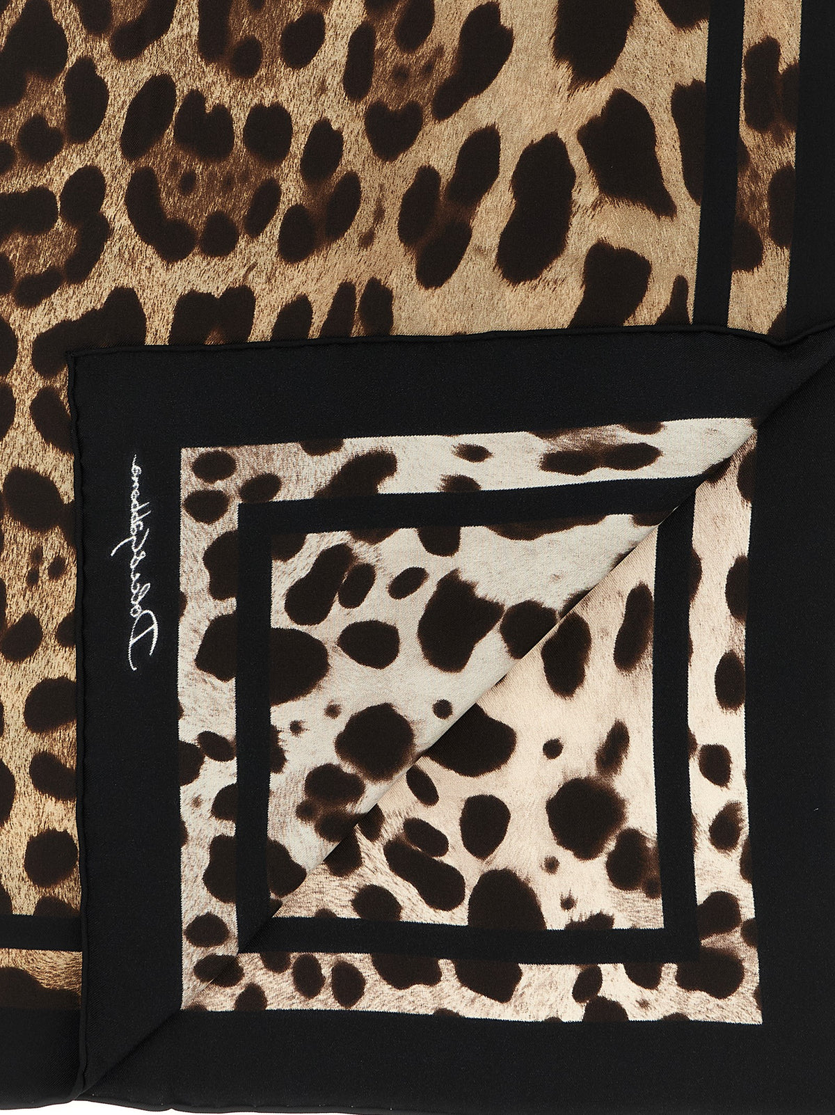 Dolce & Gabbana Silk Scarf - Black Brown White Leopard Print Signature Print