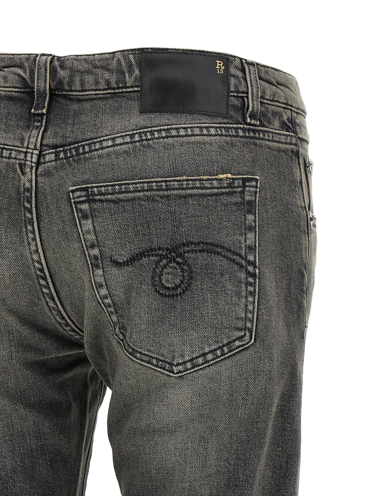 R13 Women's Bootcut Low Rise Stretch Denim Cotton Jeans - Black Dark Gray Gold Signature