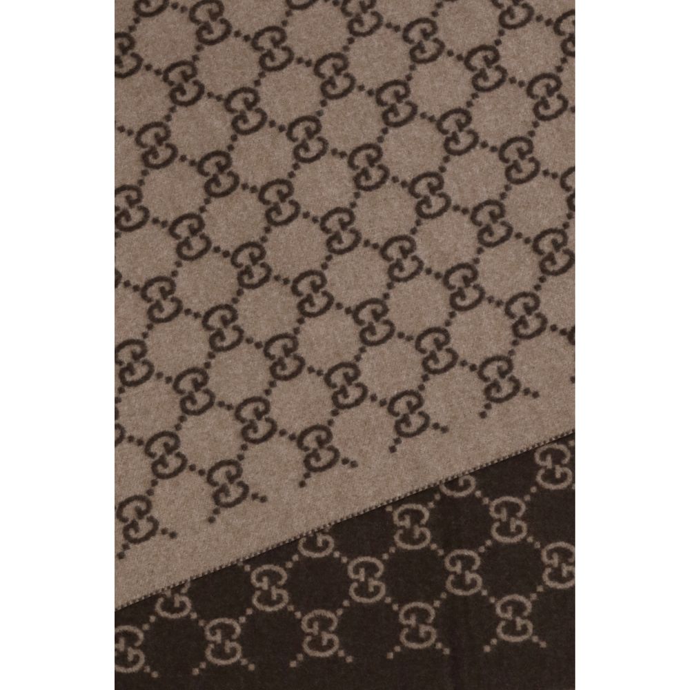 Gucci Gg Cashmere Wrap Fringes Scarf - Brown Patterned
