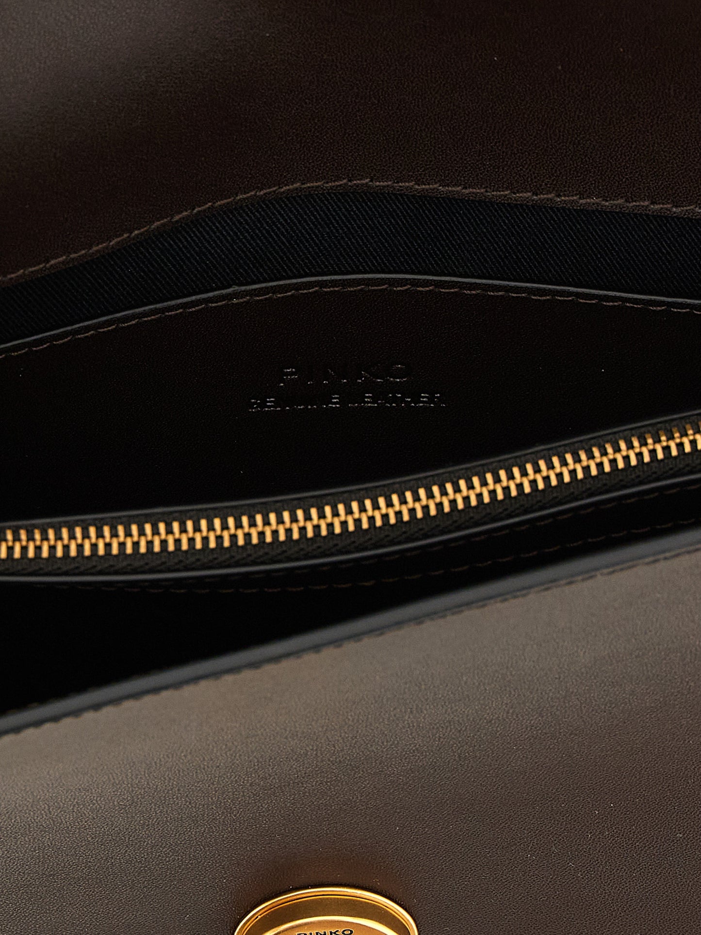 Crossbody Flap Handbag by PINKO for women in canvas & calfskin leather brown & gold features a transformative sophistication silhouette, showcasing a secure flap & buckle, ample , and versatile crossbody-strap, shoulder-strap & adjustable-strap for a transformative sophistication look.