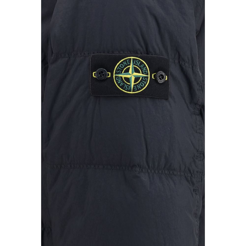 Stone Island Men's Lightweight Down Goose Padded Nylon Resin & Goose-Down Hooded Puffer Jacket - Blue Signature