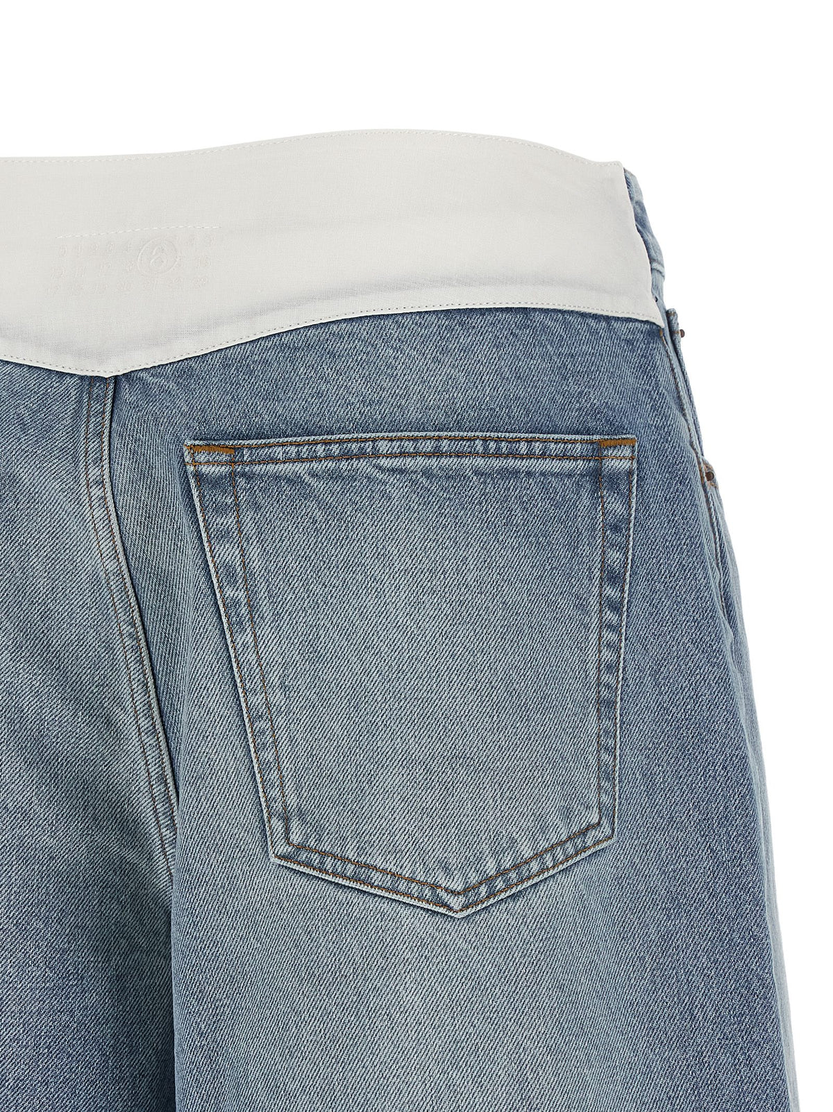 MM6 Maison Margiela Women's Denim Cotton Shorts - Light Blue White Signature