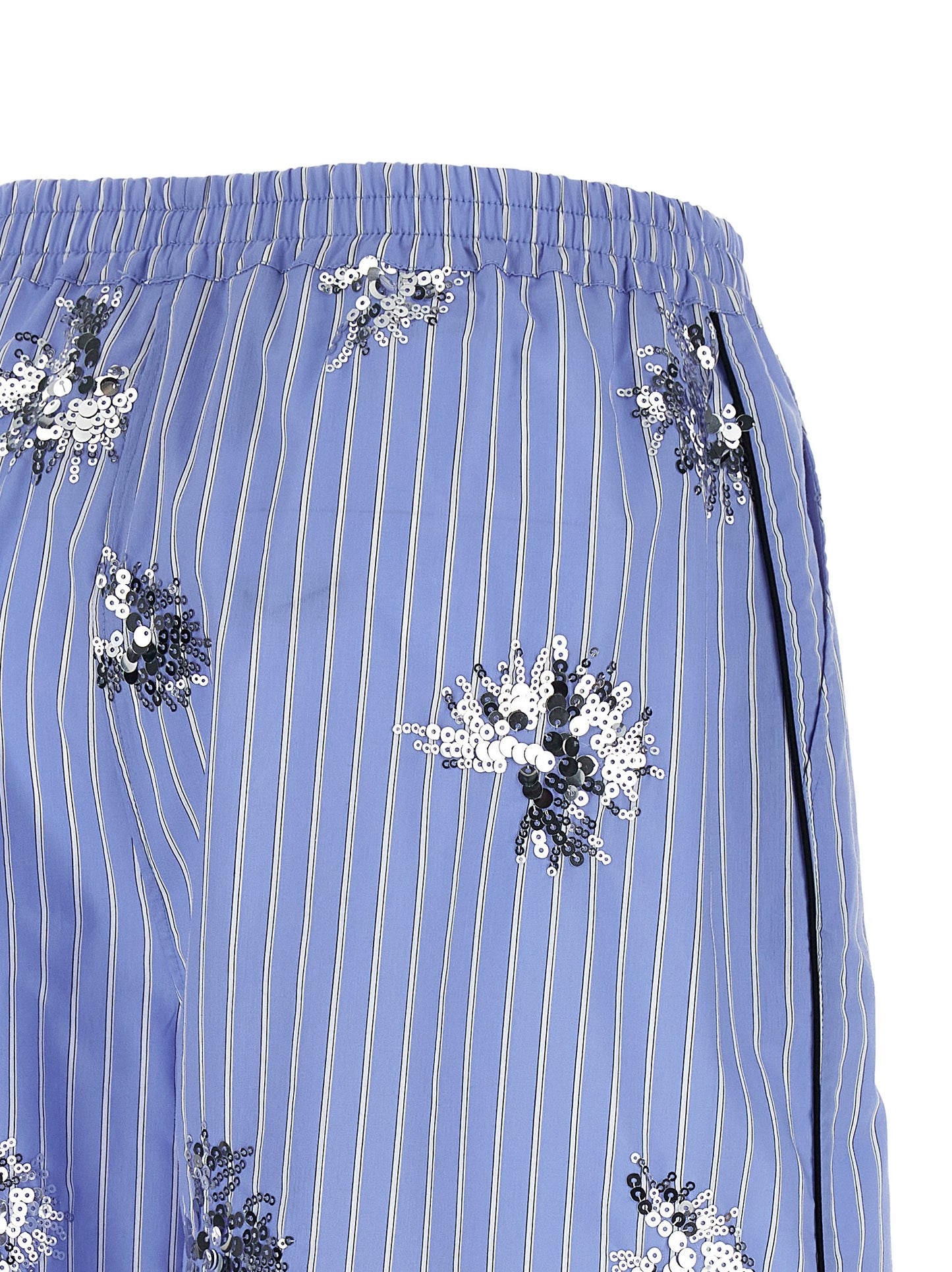 LE TWINS Twins Women's Wide Cotton Sequins Bermuda Shorts - Black Light Blue Silver White Floral Striped