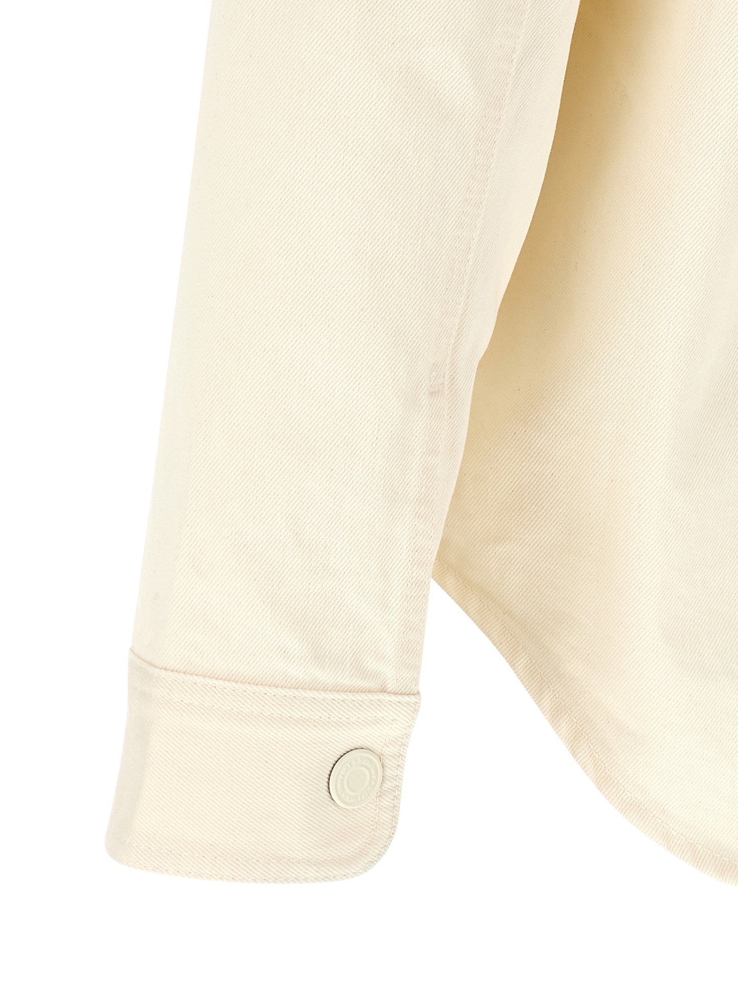 Ami Paris Crochet Men's Relaxed Fit Long-Sleeve Denim Cotton Overshirt - Beige Signature