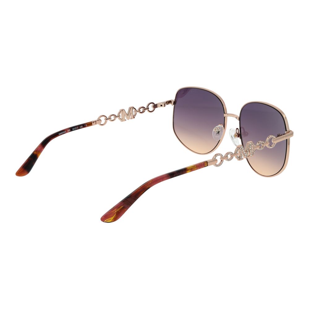 Sunglasses by Marciano by Guess for women in metal & plastic gradient, purple & rose-gold features an effortlessly chic full-rim frame design with rose-gold coloured frame detailing and category-3-dark-tint gradient lens for a effortlessly chic aesthetic.