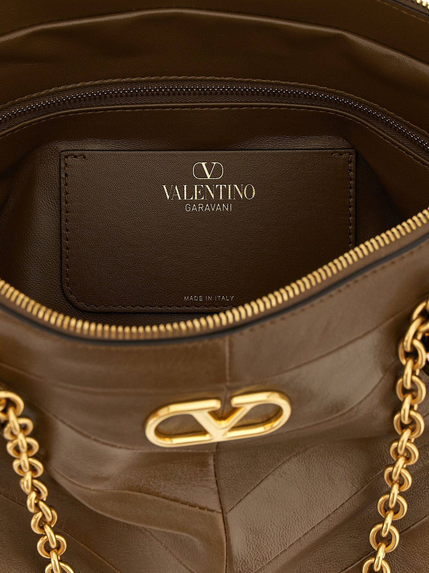 Valentino Garavani Panthea V Logo Exotic Leather & Crystal Medium Shoulder Bag - Brown Gold Chevron Signature Patchwork
