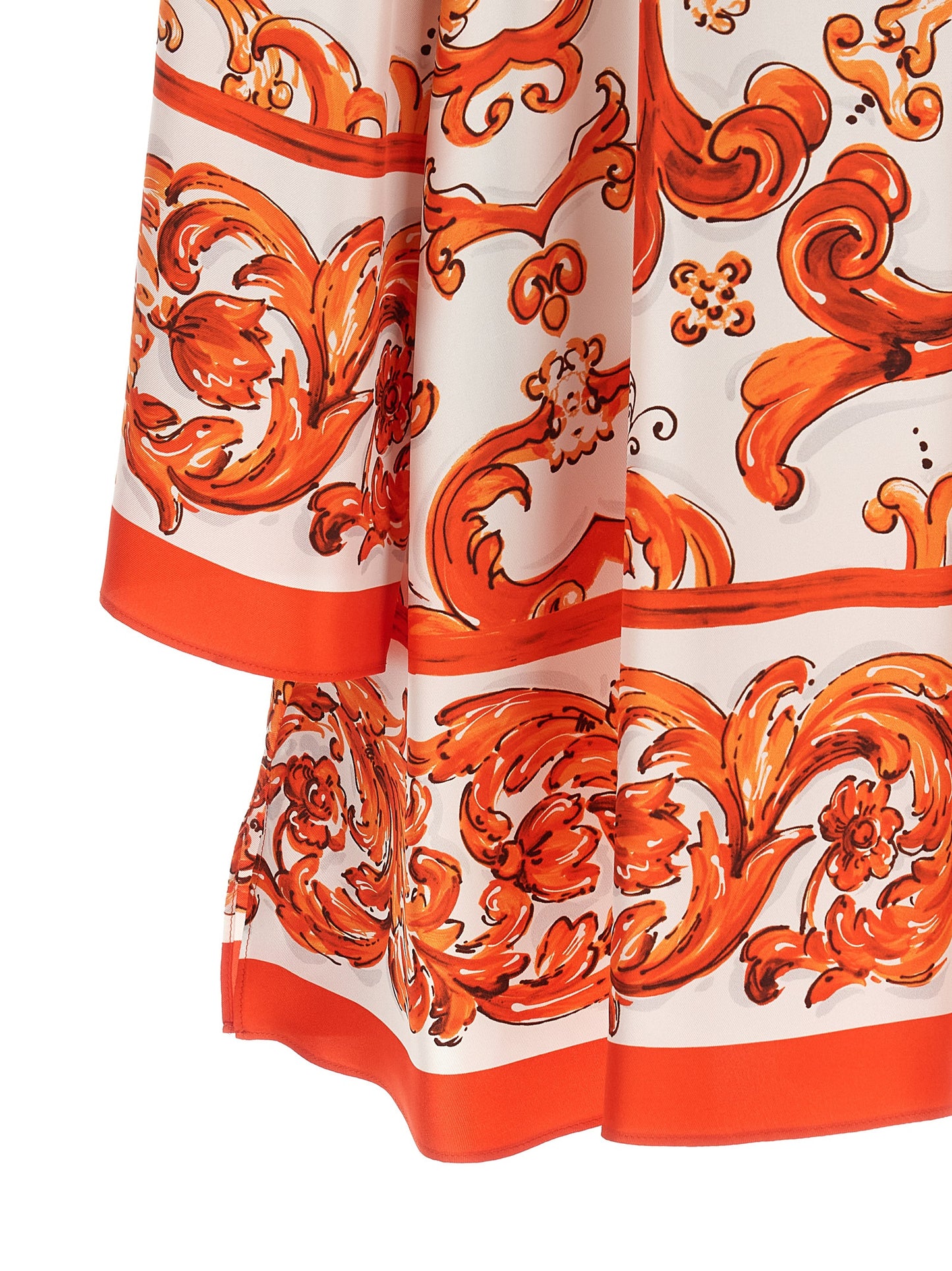 Dolce & Gabbana Maiolica Women's Silk Twill Dress - Orange White Patterned Print