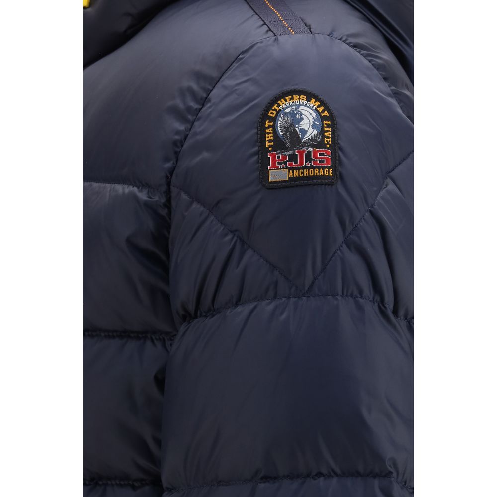 Parajumpers Men's Goose Down Duck Nylon Polyester Twill & Hooded Puffer Jacket - Blue Yellow