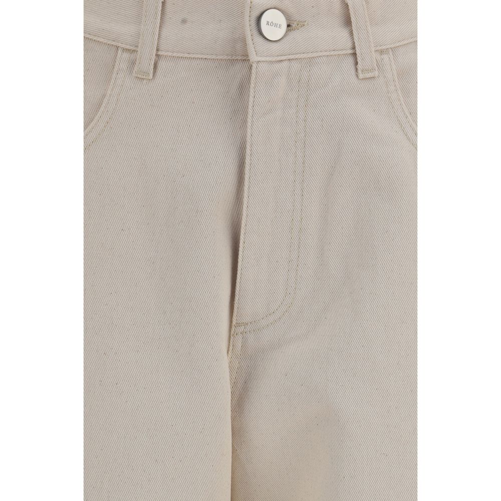 Rohe Women's Straight Leg Regular Fit Wide Cropped Denim Cotton Jeans - Beige