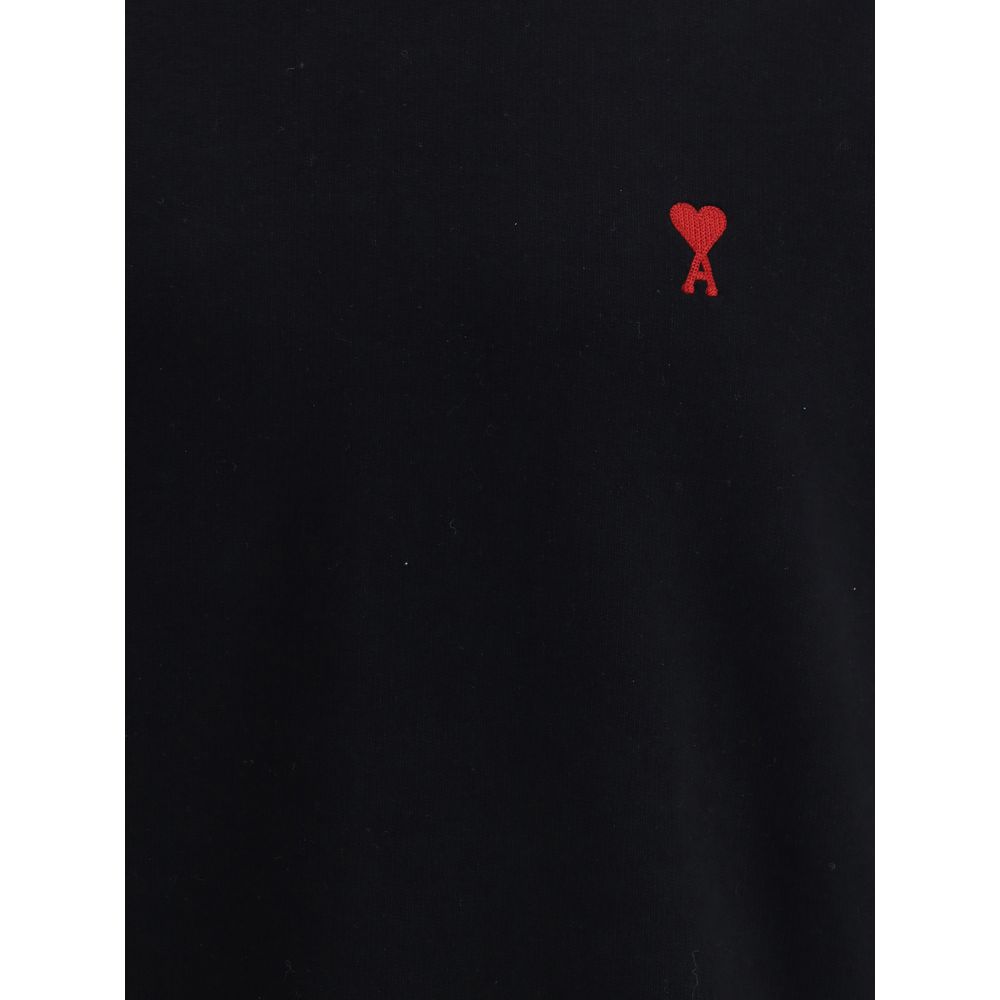 Ami Paris Men's Regular Fit Crew Neck Cotton Sweatshirt - Black