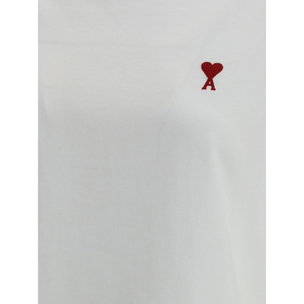 Ami Paris Women's Regular Fit Crew Neck Cotton T-Shirt - White