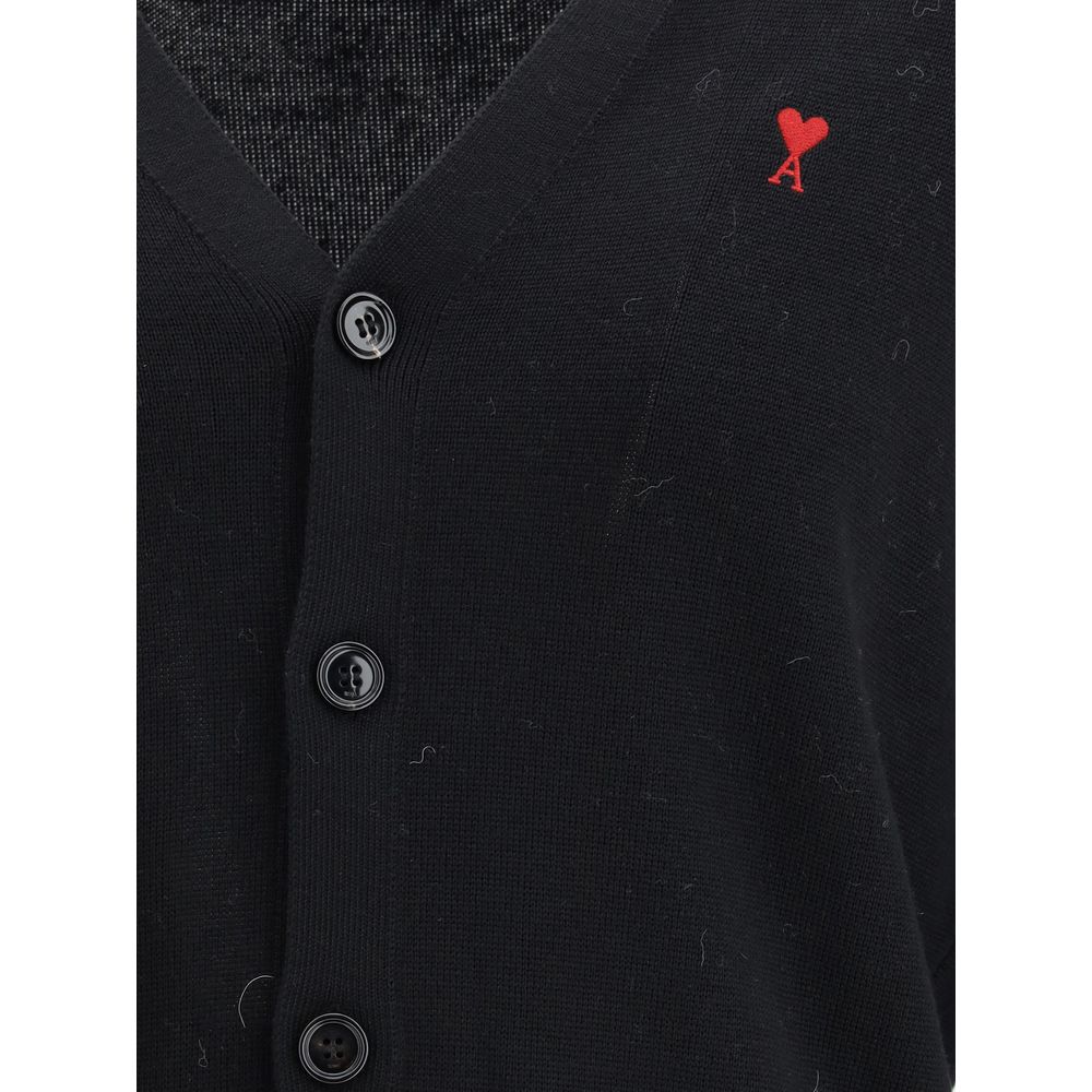 Ami Paris Men's Regular Fit Wool Cardigan - Black Jacquard