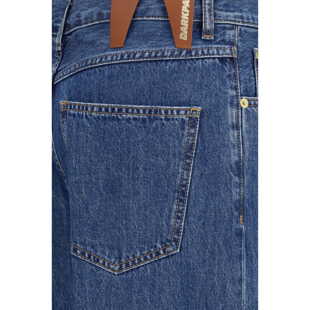 Jeans by Darkpark for women in denim cotton blue & signature features an sartorial straight, relaxed-fit, regular-fit & wide and long with a cut for a sartorial finish.