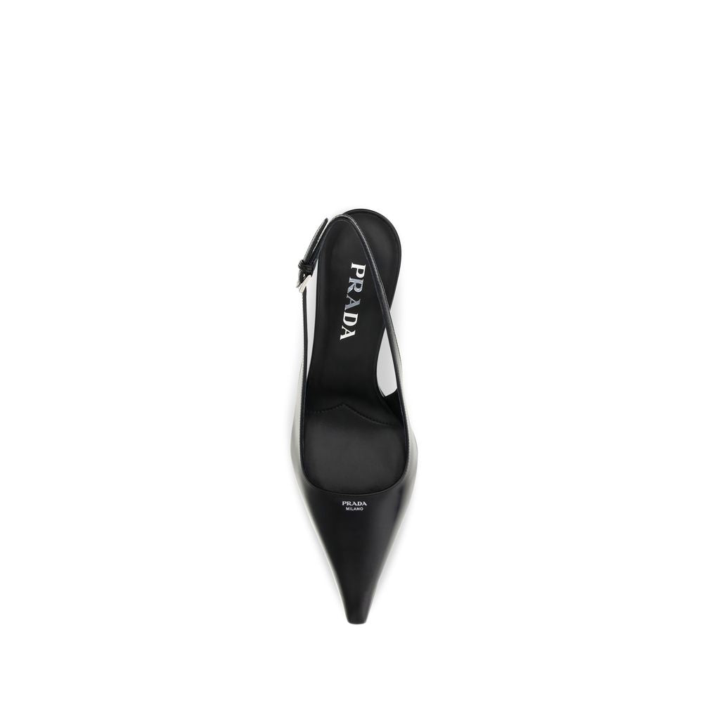 Prada Women's Bos Taurus Calf Leather High-Heel Stiletto Slingback Pumps Heels - Black