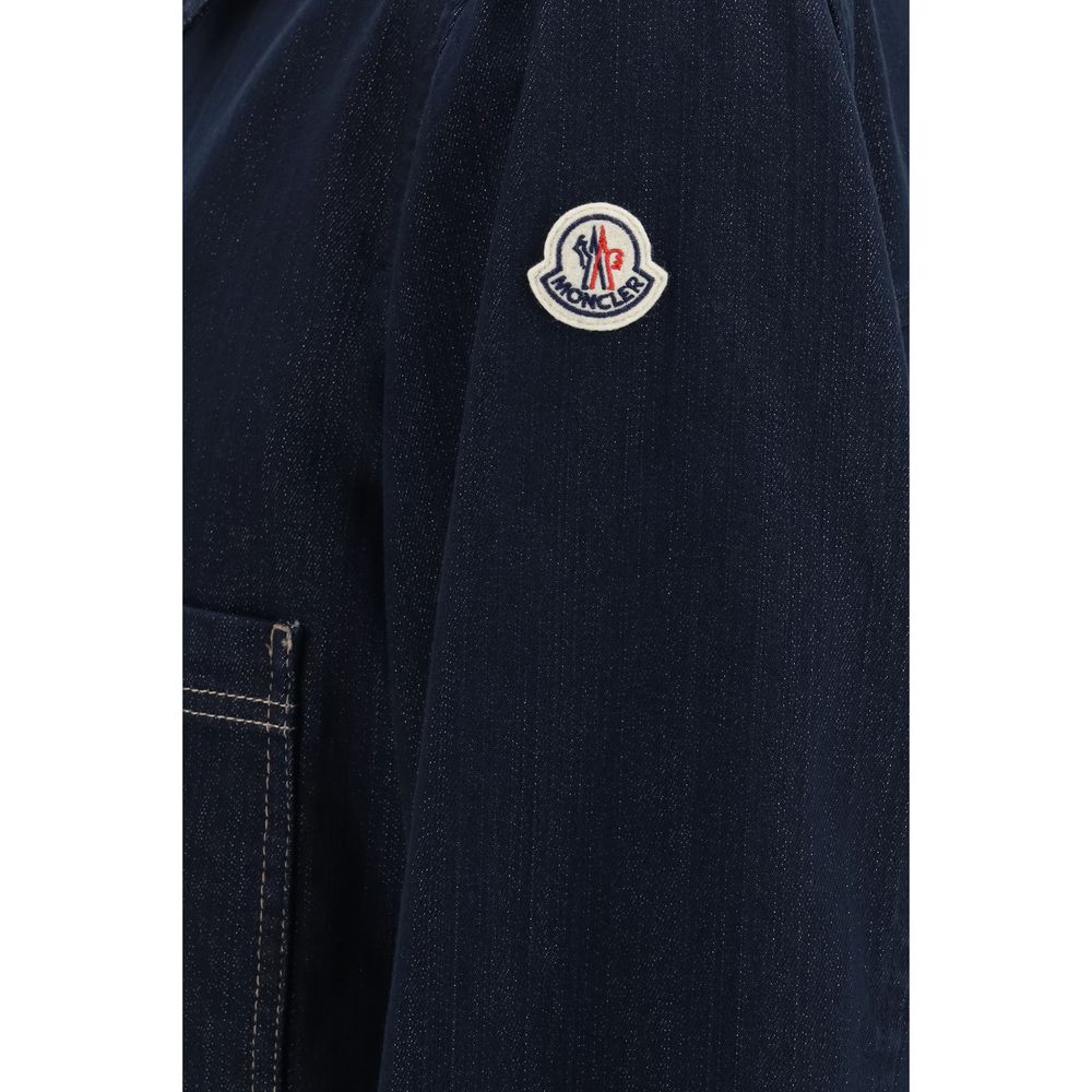 Moncler Men's Overshirt Stretch Denim Cotton Polyester Trucker Jacket - Blue Jacquard Signature