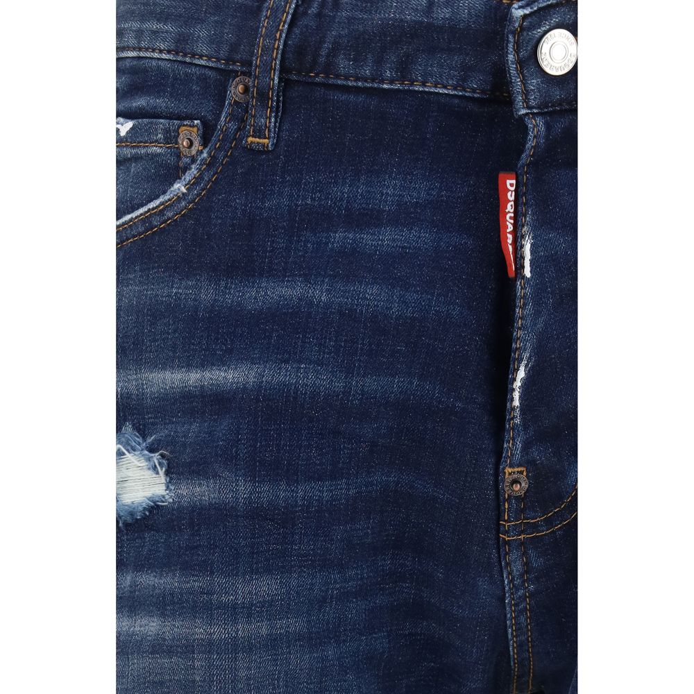 Denim Shorts by Dsquared² for men in distressed cotton denim blue presents a utilitarian silhouette, showcasing a utilitarian slim with a short and .