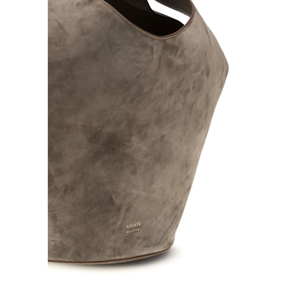 Khaite Lotus Bos Taurus Calf Suede Leather Small Shoulder Bag - Beige Monogram