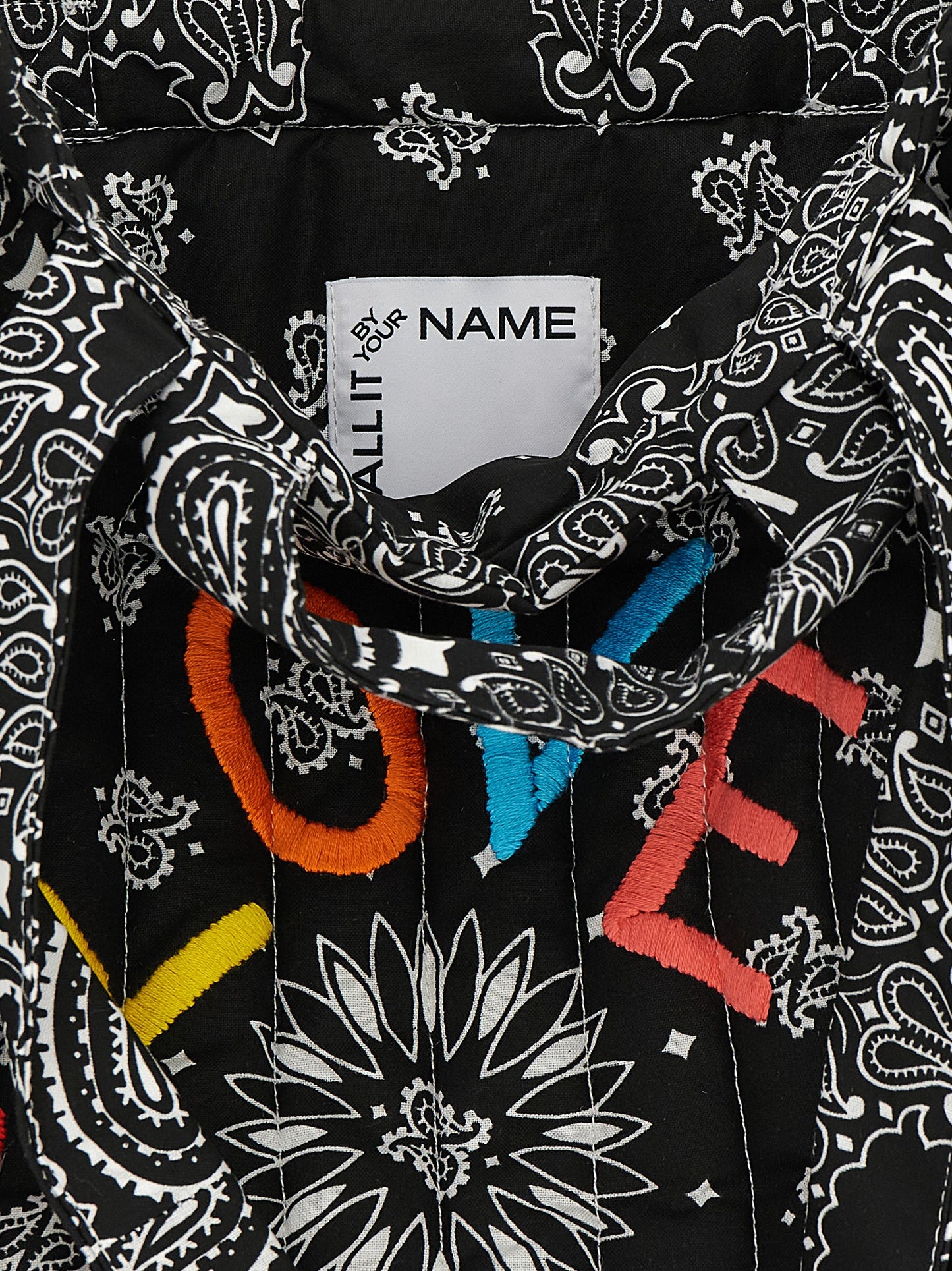 CALL IT BY YOUR NAME Cabas Cotton Quilted Tote Bag - Black Print