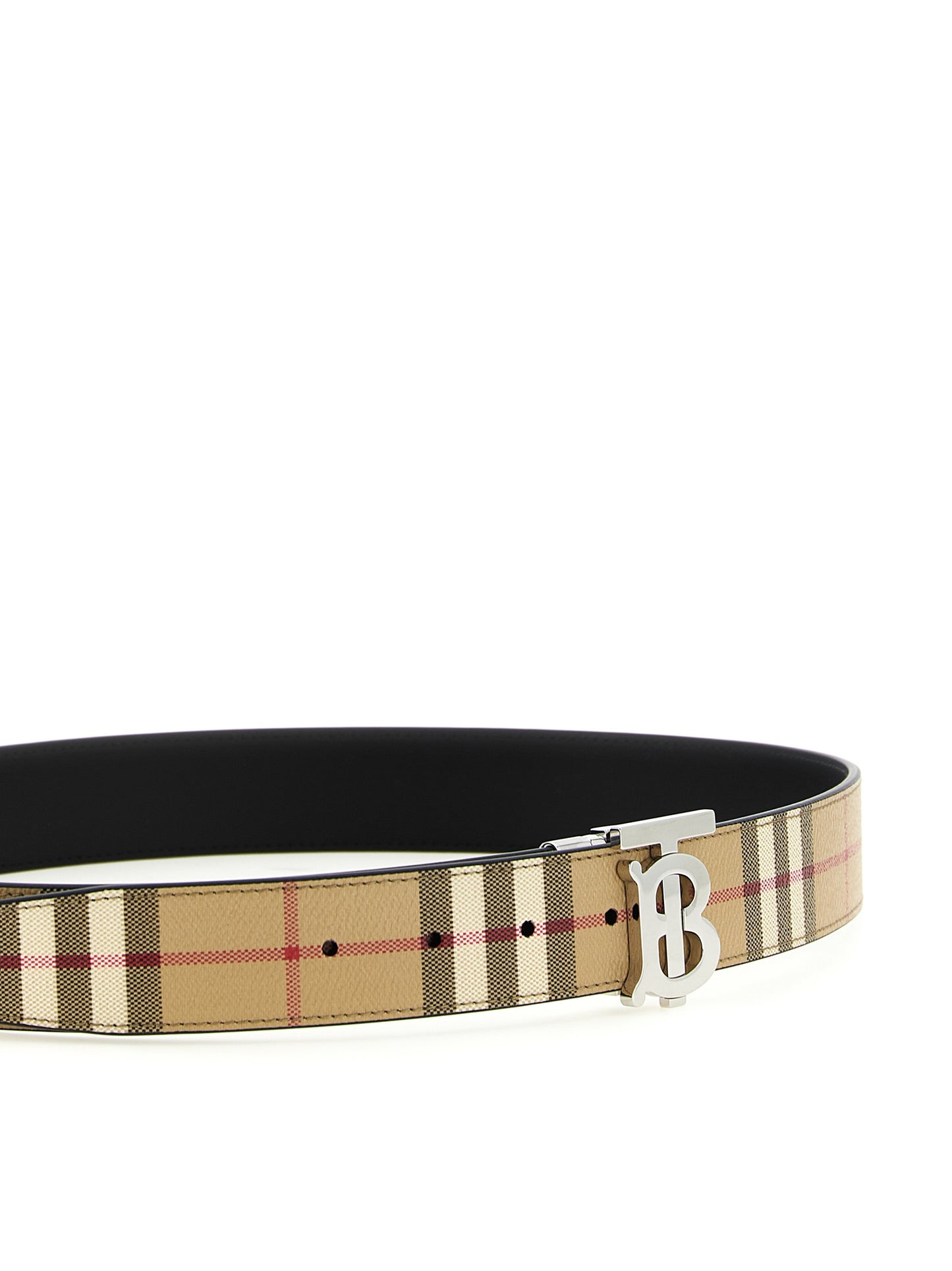 Burberry Poly Cotton Palladium & Leather Belt - Beige Black Palladium Patterned