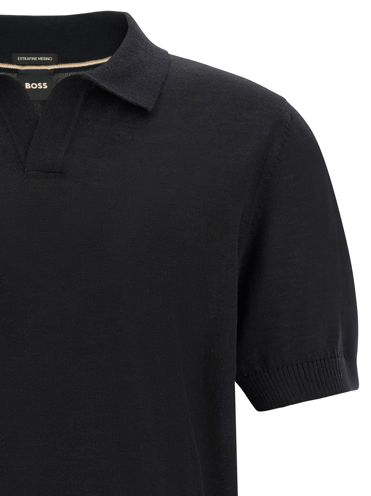 Hugo Boss Men's V Neck Virgin Wool Polo Shirt - Black